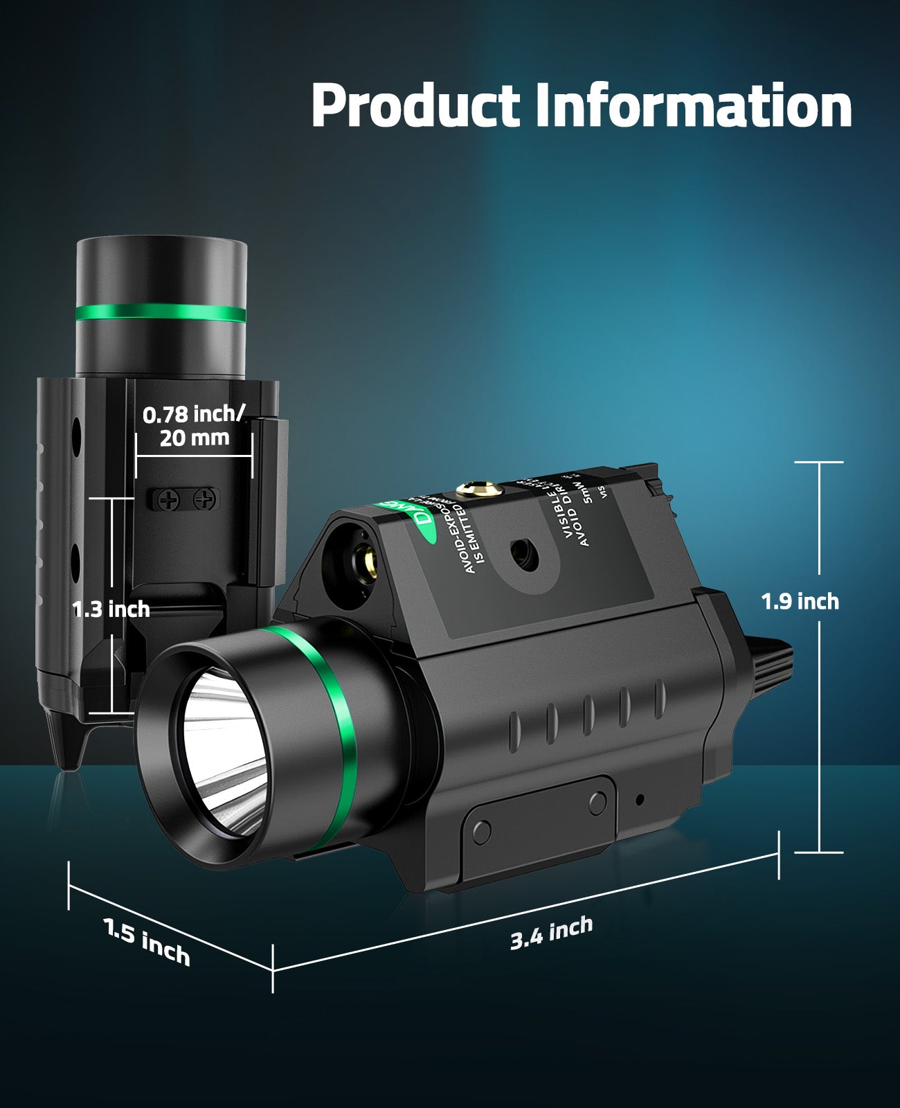 Size Details of 200 Lumens Tactical Laser Light