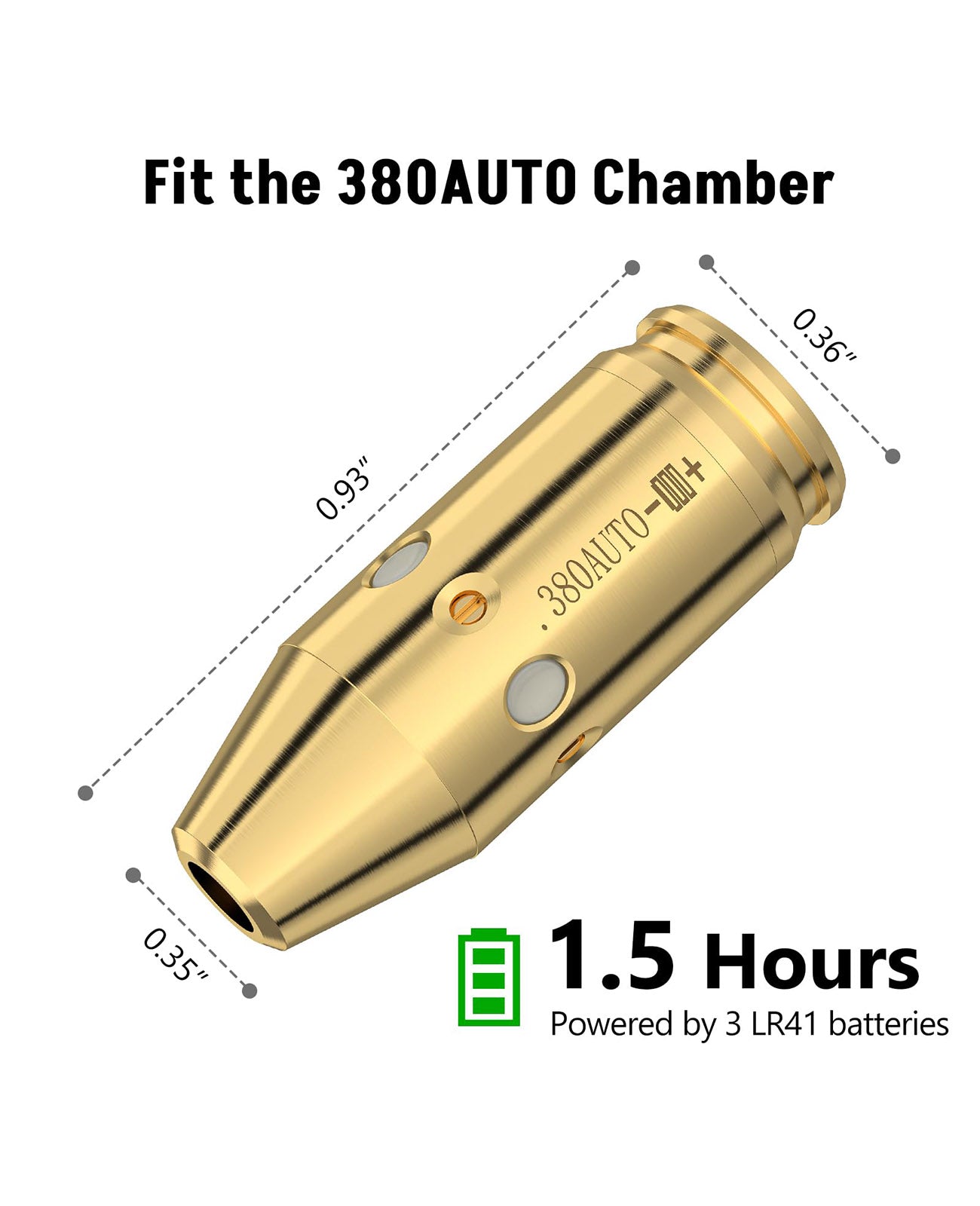 product size of ezshoot red laser bore sighting tool for 380auto chamber best bore sight with long battery life