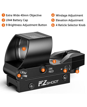 EZshoot Reflex Sight 4 Adjustable Reticle with 45 Degree Offset Mount Red Dot Sight
