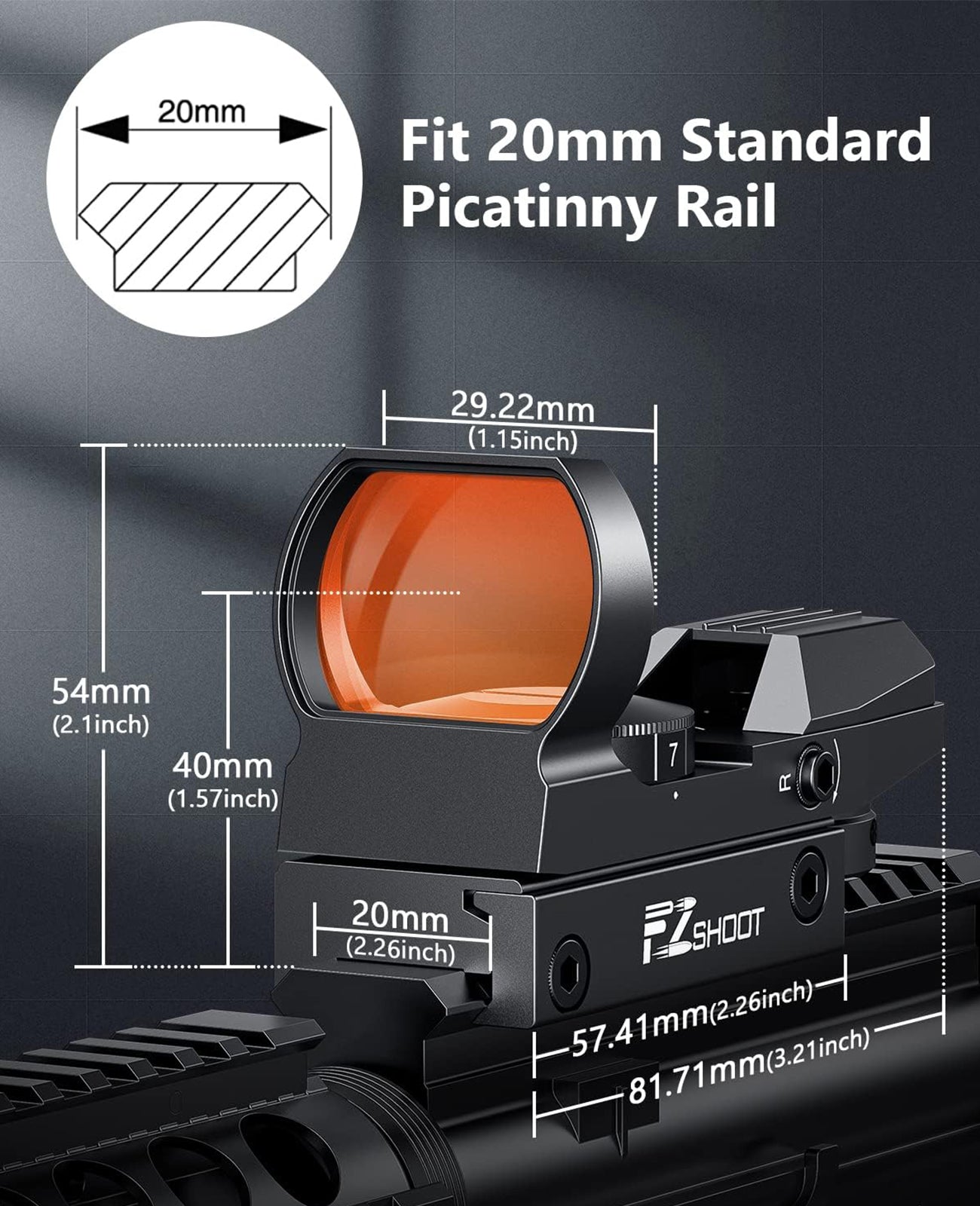 EZshoot 1x22x33 Reflex Sight Red Dot Sight with 20mm Rail Mount