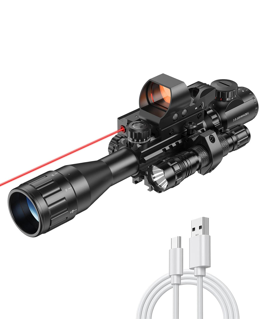 EZshoot 2.5-10x40 Rechargeable Rifle Scope Combo Dual Illuminated Reticles for AR Rifles