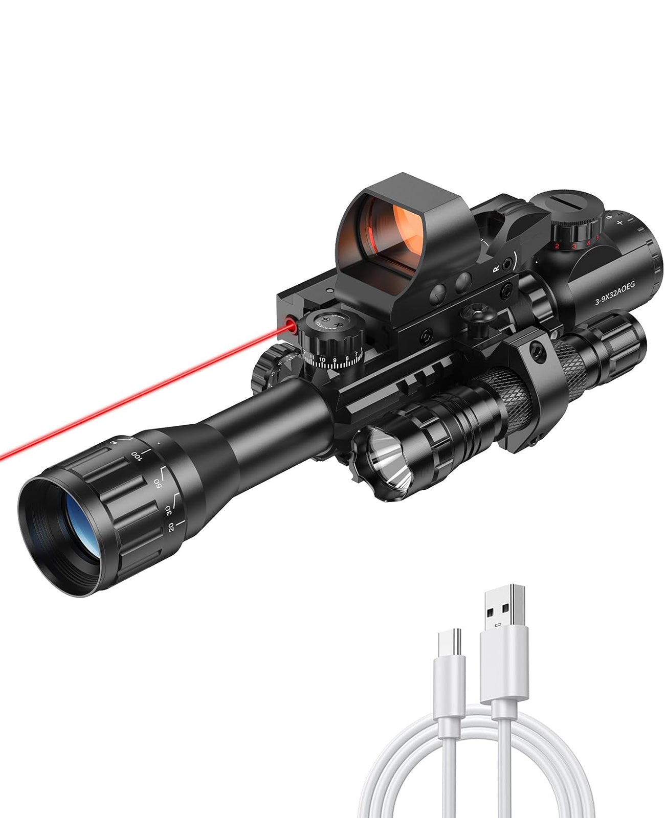 EZshoot Best Rifle Scope Combo - 3-9x32 Scope for AR-15 Rifles with USB Charging