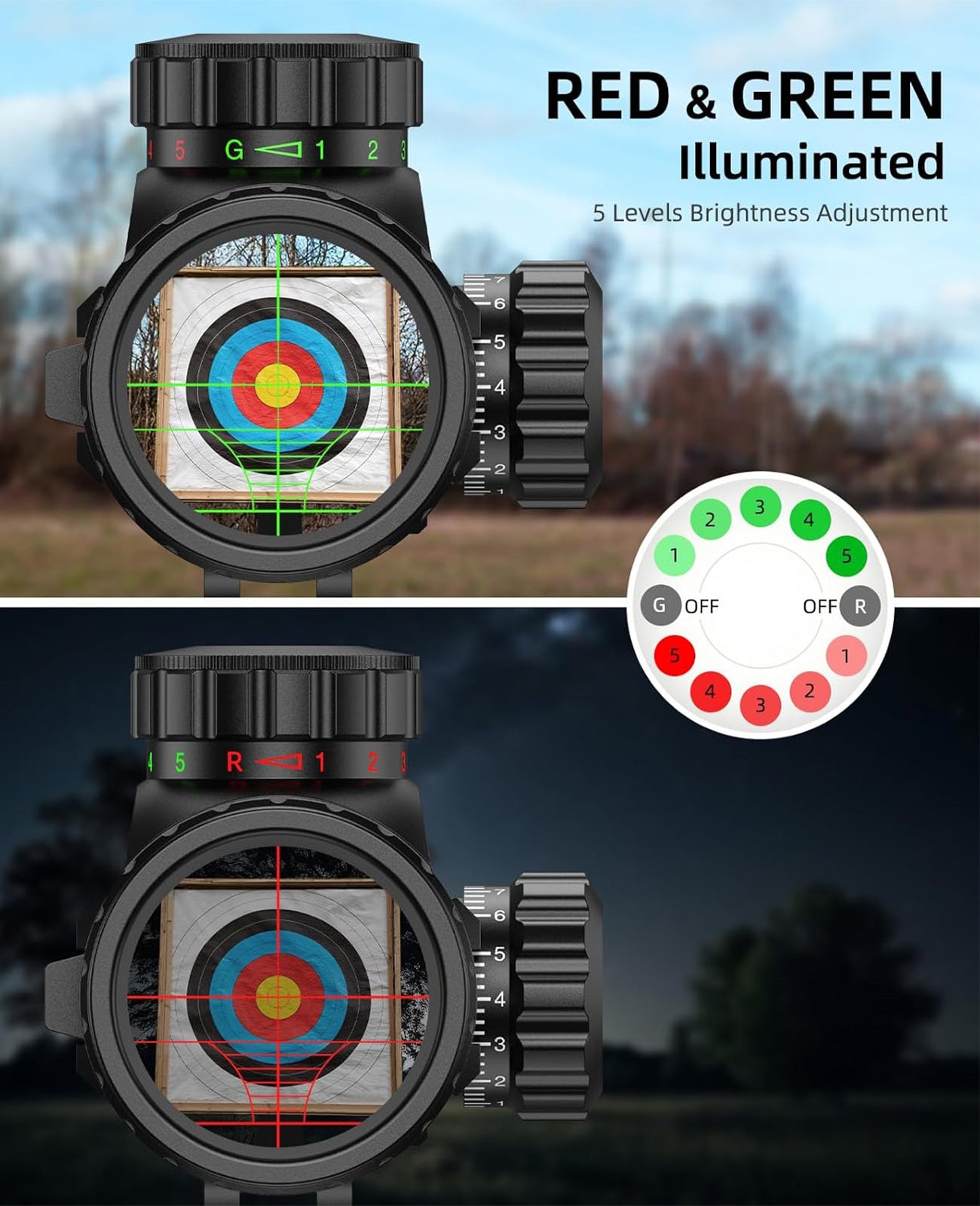 EZshoot Best Scope for AR-15 with Red and Green Illuminated Reticles and 5 Brightness Levels