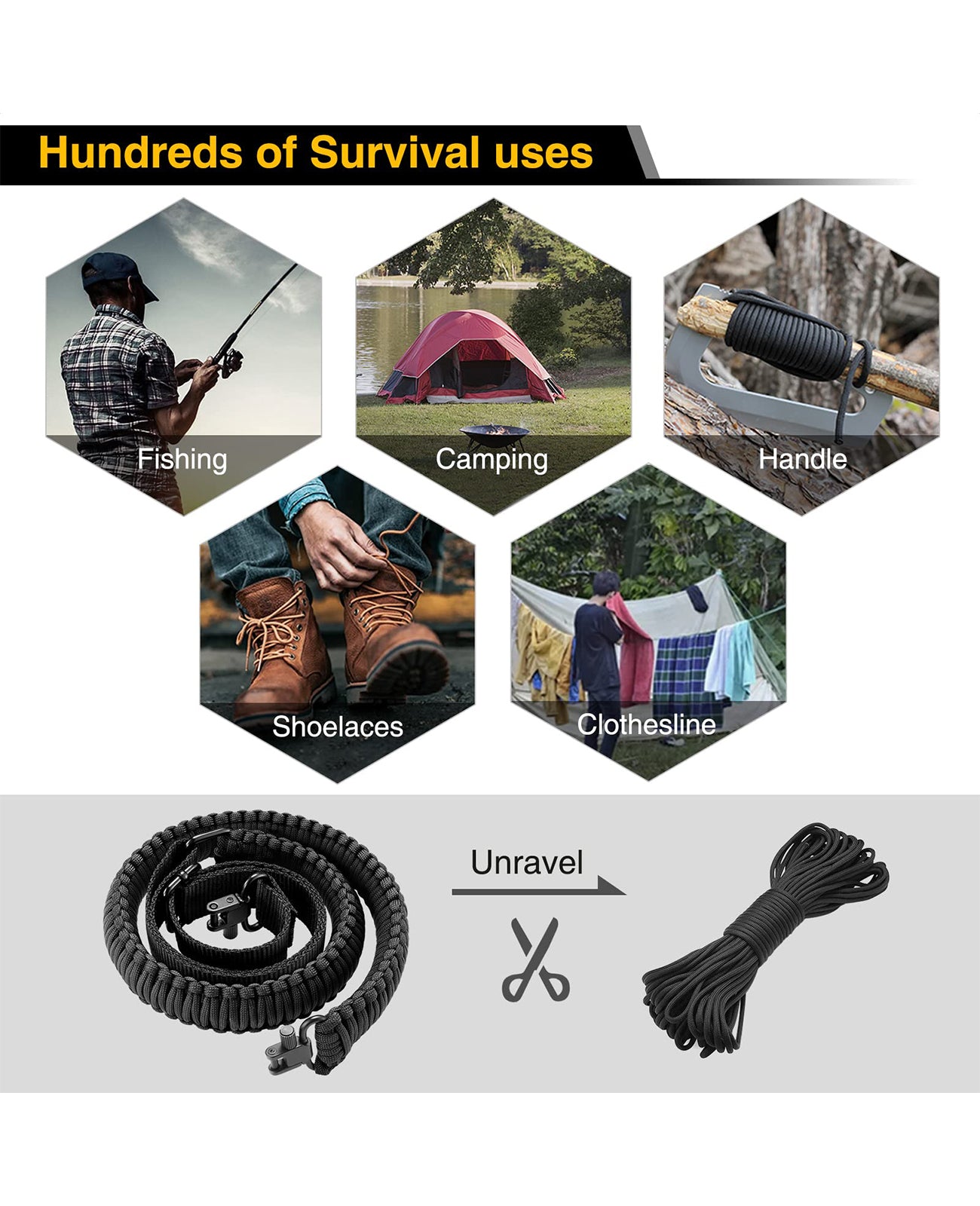 EZshoot Rifle Sling Strap 550 Paracord 2 Point Sling with Tri-Lock Swivel