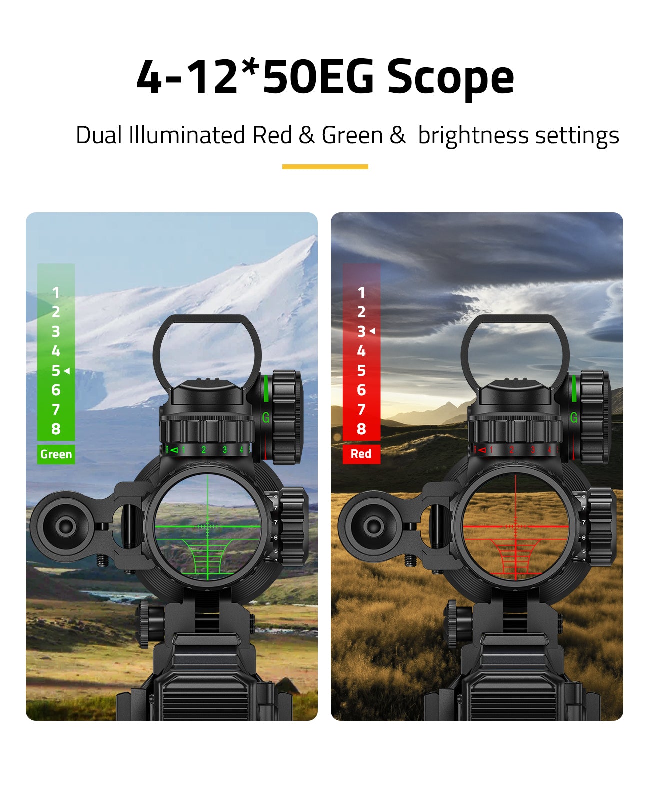 4-12x50EG Scope with Red & Green Illuminated Optics