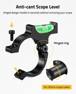 EZshoot Scope Level with hinged design installs in seconds without removing your scope