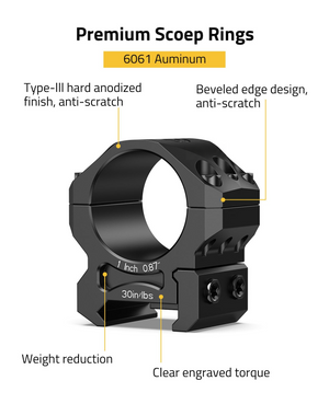 EZshoot Scope Rings, type-ill hard anodized beveled edge design finish, anti-scratch 1inch x 0.87inch