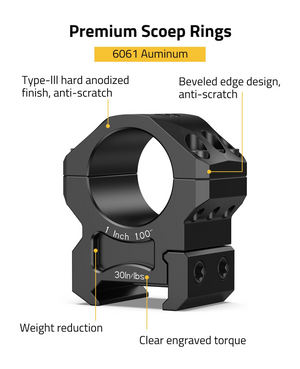 EZshoot Scope Rings, type-ill hard anodized beveled edge design finish, anti-scratch 1inch x 1.00inch