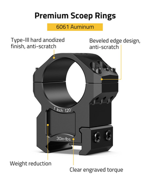 EZshoot Scope Rings, type-ill hard anodized beveled edge design finish, anti-scratch 1inch x 1.20inch