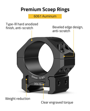EZshoot Scope Rings, type-lll hard anodized beveled edge design finish, anti-scratch 30mm x 0.90inch
