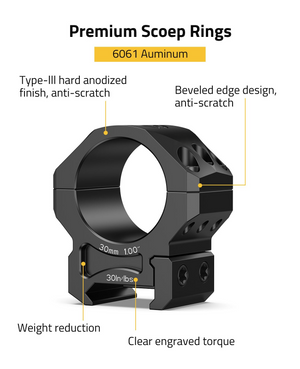 EZshoot Scope Rings, type-ill hard anodized beveled edge design finish, anti-scratch 30mm x 1.00 inch