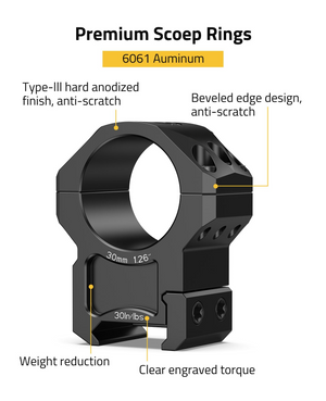 EZshoot Scope Rings, type-ill hard anodized beveled edge design finish, anti-scratch 30mm x 1.26inch