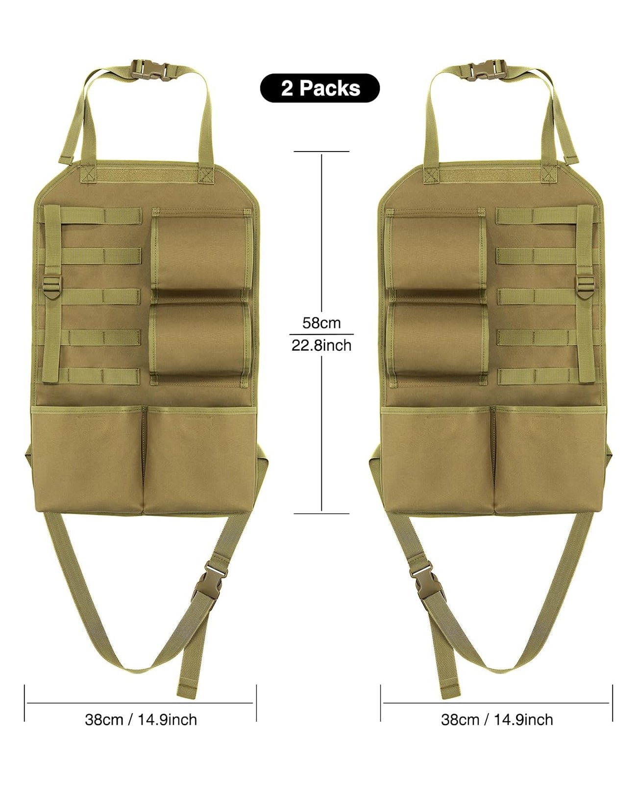 2 Packs Kahki Seatback Gun Rack with Molle Panel