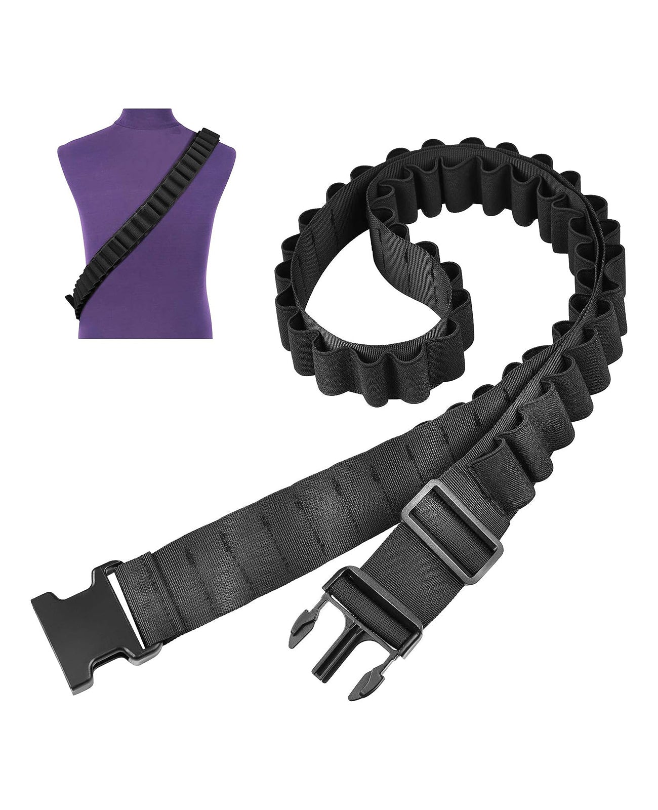 56-Round Shotgun Bandoleer Sling - Holds 12 Or 20 Gauge Shells, Black Nylon