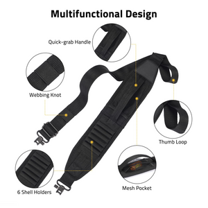 EZshoot Rifle Sling, thumb loop mesh pocket in black