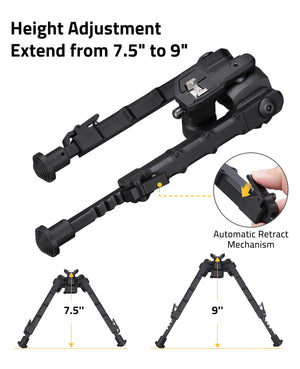 EZshoot Best Bipod with Height Adjustment Extend from 7.5 to 9 Inches