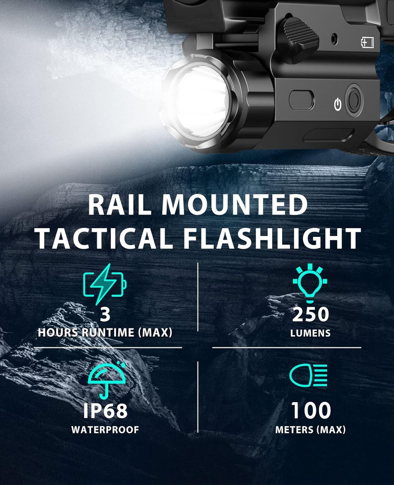 250 Lumens Tactical Flashlight for Picatinny Rail