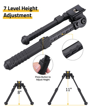 EZshoot Durable Rifle Bipod with 7 Level Height Adjustment from 8 Inch to 11 Inch