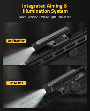 laser precision + white light dominance on picatinny onm-rail – EZshoot Green Laser Combo (light with green beam)