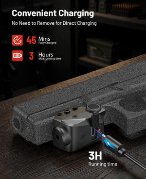 no need to remove for direct charging – EZshoot Pistol Laser