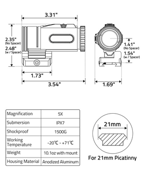 for picatinny housing material – EZshoot aluminum-bodied magnifier