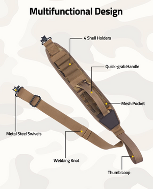 quick-grab handle mesh pocket – EZshoot Shotgun Sling (khaki)