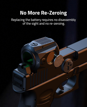replacing the battery requires no disassembly – EZshoot 46MOA Multi-Reticle Sight