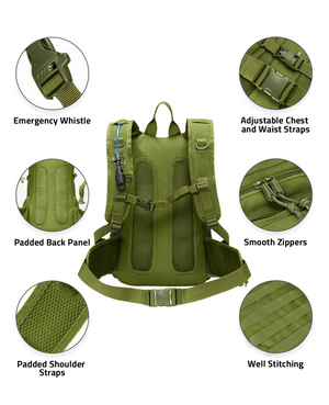 smooth zippers padded shoulder – EZshoot Hiking Water Backpack (green)