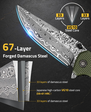 steel core layer forged damascus steel – EZshoot folding or blade (green)