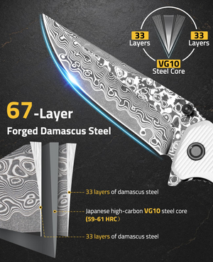 steel core layer forged damascus steel – EZshoot folding or blade (white)