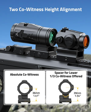 two co-witness height alignment spacer for lower absolute co-witness, 36mm x 39mm – EZshoot aluminum-bodied magnifier