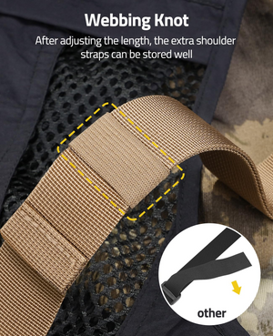 webbing knot after adjusting the length, the extra shoulder – EZshoot gun sling (khaki)