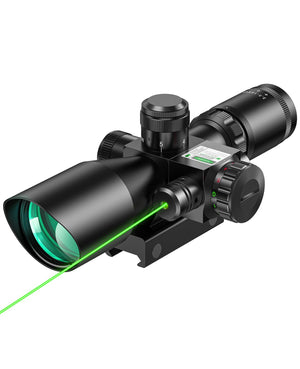 Ezshoot Dual Illuminated Mil Dot Scope with Green Laser for AR-15 Rifles - Compatible with 20mm Picatinny Rails